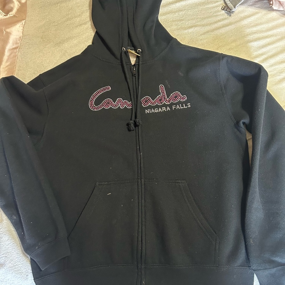 Canada Niagara Falls Black Rhinestone Zip Hoodie
